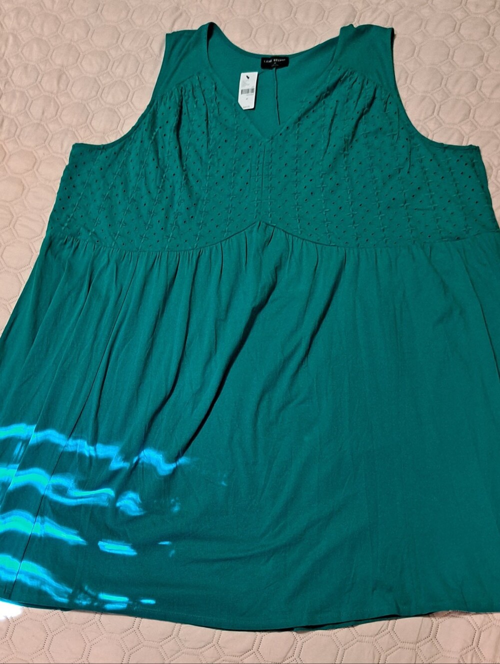 Lane Bryant Teal V-Neck Sleeveless Eyelet Dress Sz 28 NWT